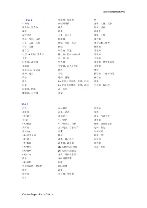 牛津译林版英语八上单词默写：unit1-2
