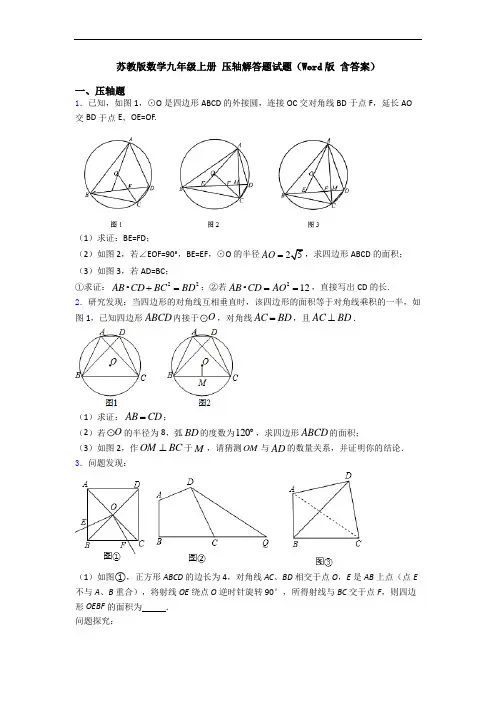 苏教版数学九年级上册 压轴解答题试题(Word版 含答案)