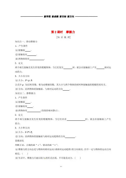高考物理一轮复习 第二章 第2课时 摩擦力练习(无答案)