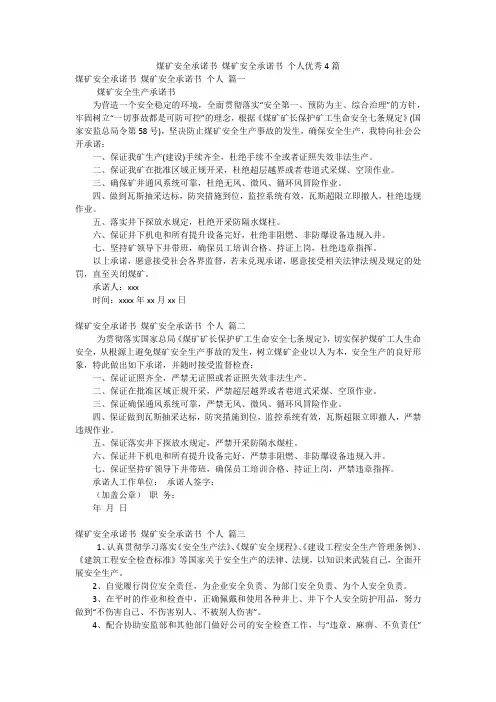 煤矿安全承诺书 煤矿安全承诺书 个人优秀4篇