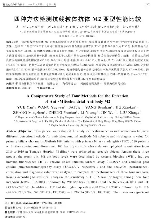 四种方法检测抗线粒体抗体M2亚型性能比较