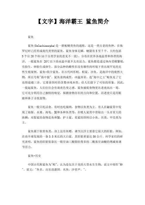 【文字】海洋霸王  鲨鱼简介