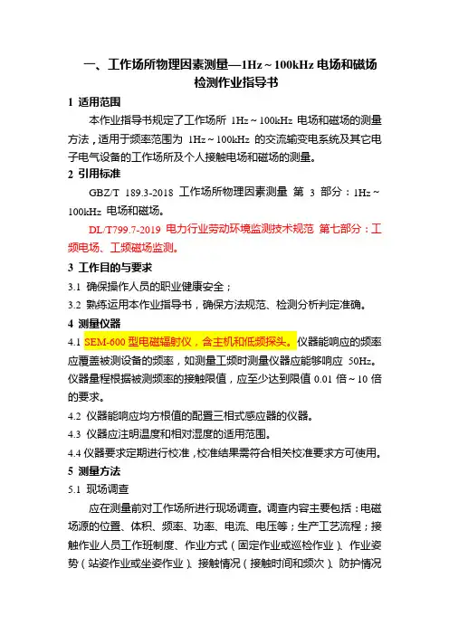 工作场所物理因素测量—1Hz～100kHz电场和磁场检测作业指导书