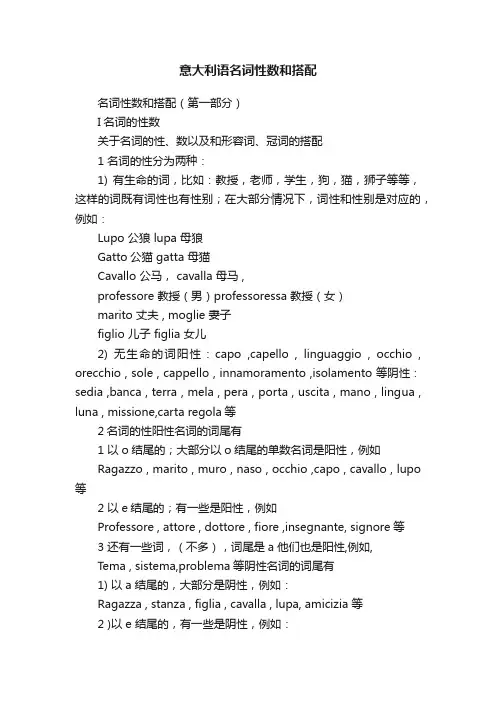 意大利语名词性数和搭配