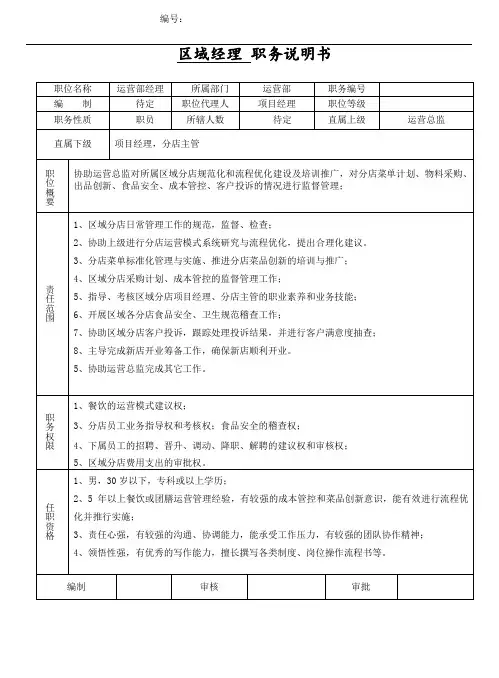 岗位说明书- 区域经理
