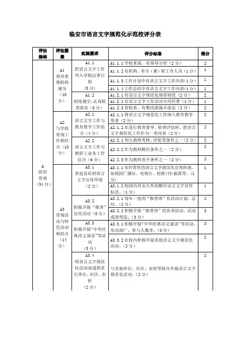 语言文字规范化示范校评分表