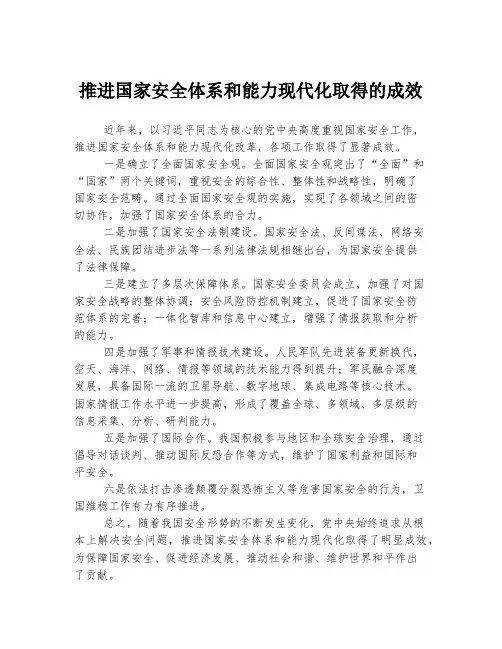 推进国家安全体系和能力现代化取得的成效