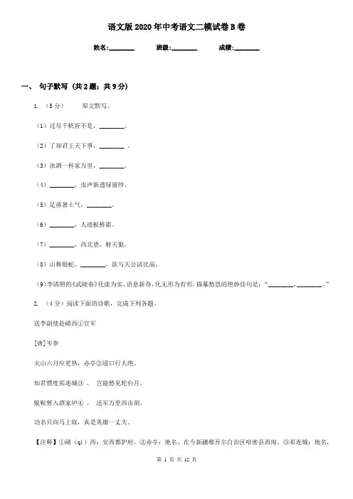 语文版2020年中考语文二模试卷B卷