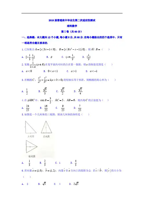 广西南宁2018届普通高中毕业班第二次模拟考试数学(理)试题 含答案