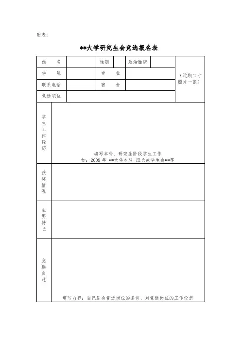 XX大学研究生会竞选报名表【模板】