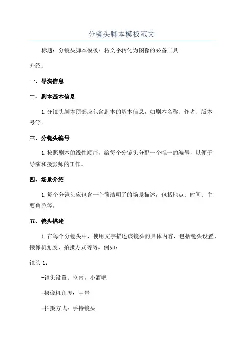 分镜头脚本模板范文