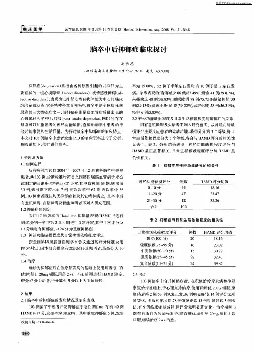 脑卒中后抑郁症临床探讨