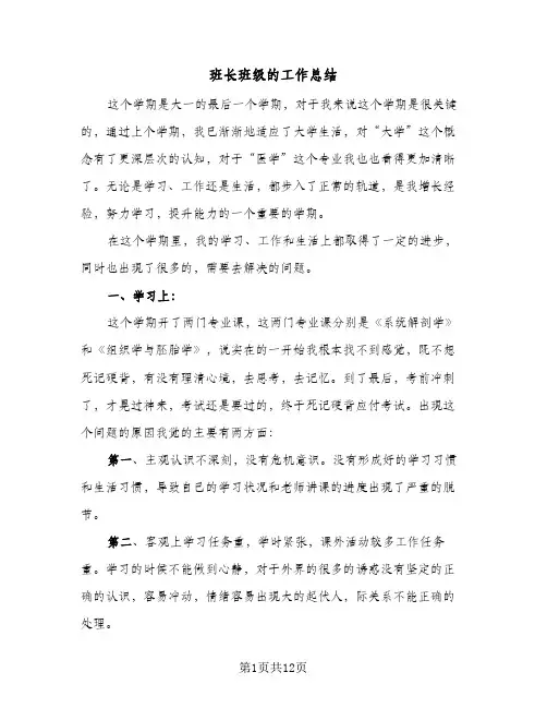 班长班级的工作总结（5篇）