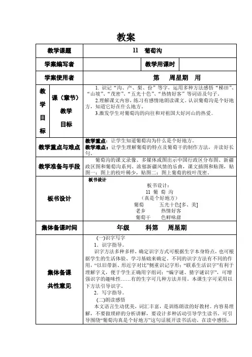 新部编人教版二年级语文上册 葡萄沟 教案3