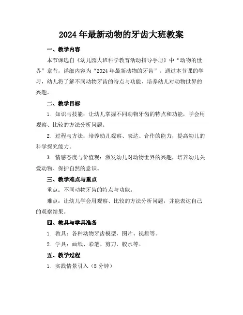2024年最新动物的牙齿大班教案