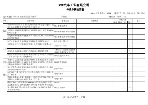 IATF16949体系审核检查表非常全面(适用汽车零部件企业)