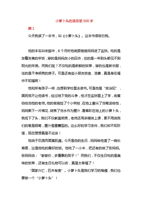 小萝卜头的读后感500字