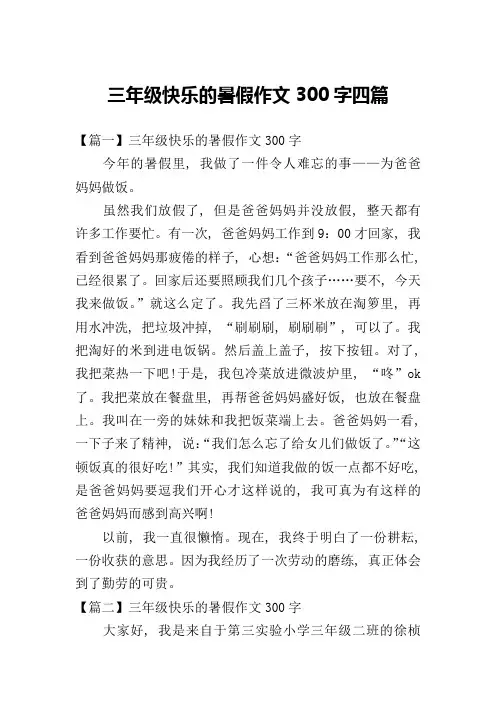三年级快乐的暑假作文300字四篇