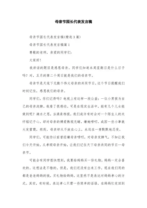 母亲节园长代表发言稿