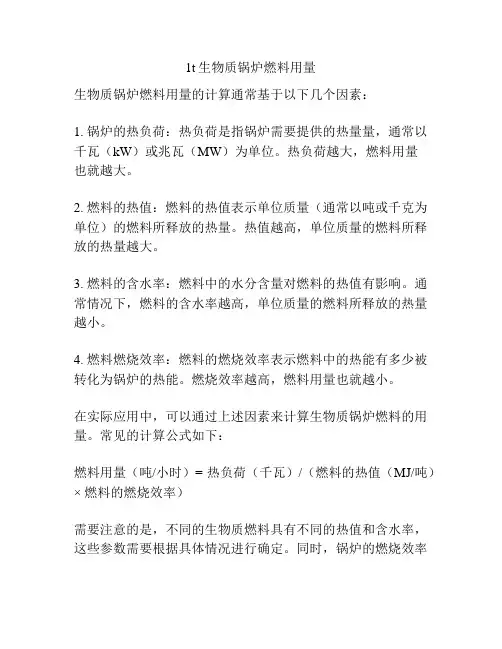 1t生物质锅炉燃料用量