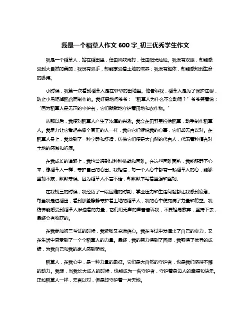 我是一个稻草人作文600字_初三优秀学生作文