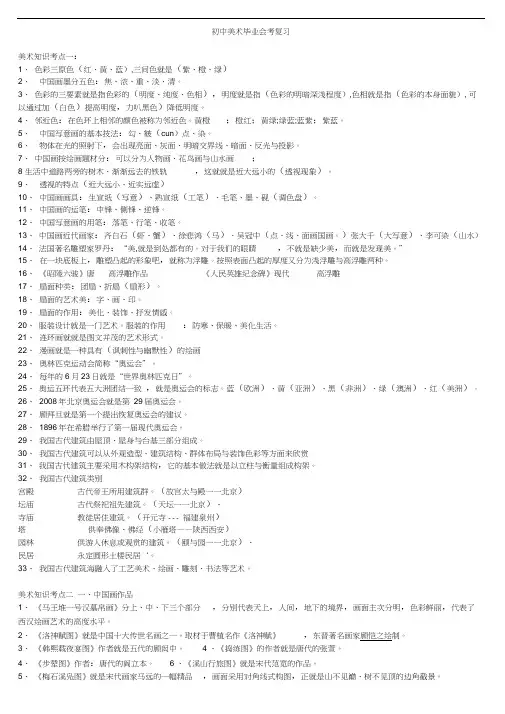 2016年初中美术毕业会考复习资料整理打印版