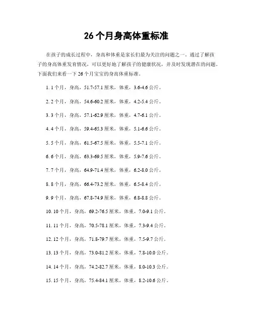 26个月身高体重标准