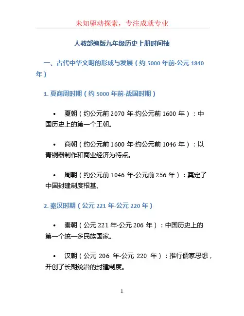 人教部编版九年级历史上册时间轴