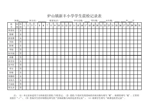 新丰小学学生晨检记录表