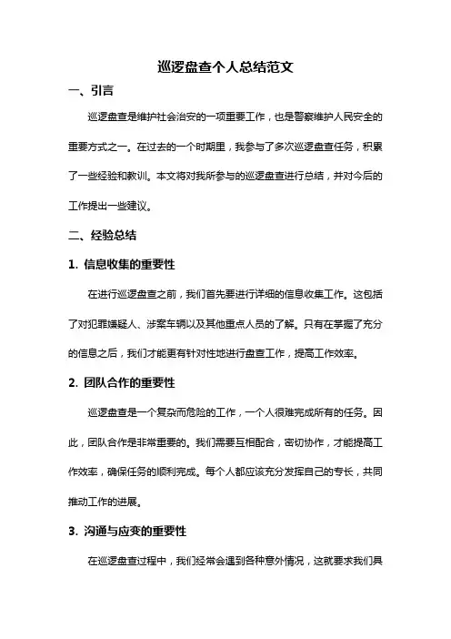 巡逻盘查个人总结范文