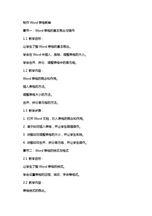 制作Word表格教案