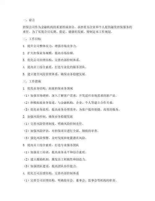 担保公司工作规划