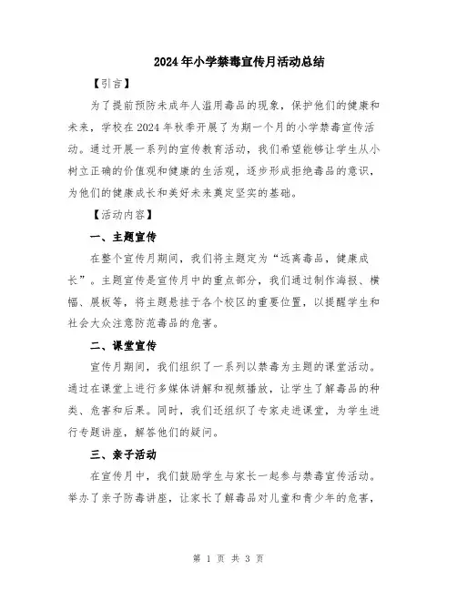 2024年小学禁毒宣传月活动总结