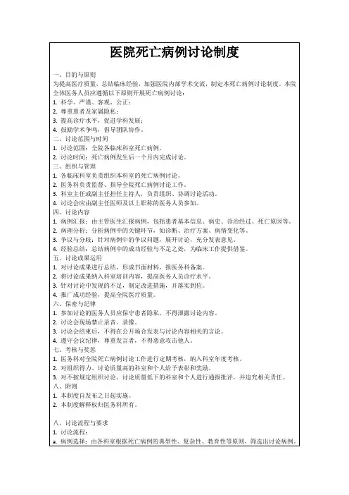 医院死亡病例讨论制度