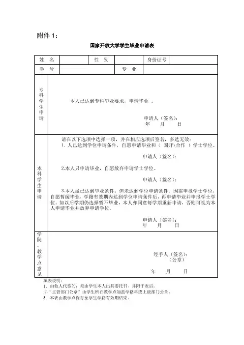 国家开放大学学生毕业申请表