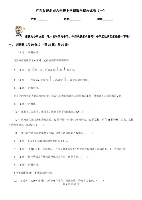 广东省茂名市六年级上学期数学期末试卷(一)