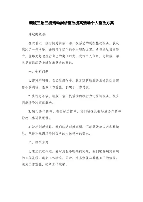 新版三治三提活动剖析整改提高活动个人整改方案