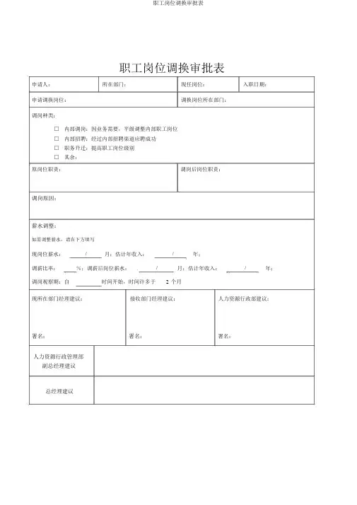 员工岗位调动审批表