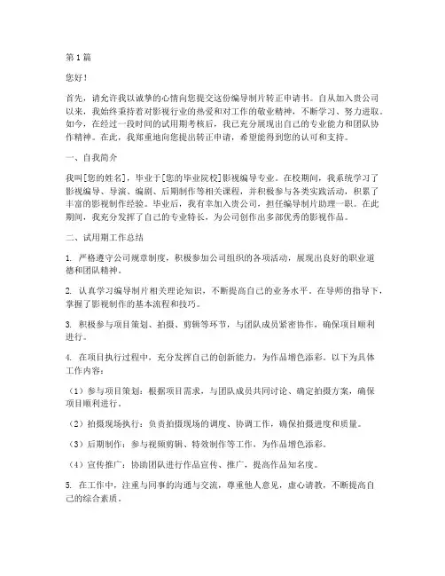 编导制片转正申请书模板(3篇)