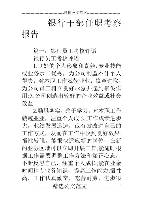 银行干部任职考察报告