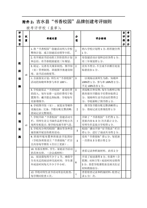 吉水县书香校园品牌创建考评细则