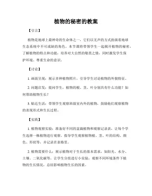 植物的秘密的教案