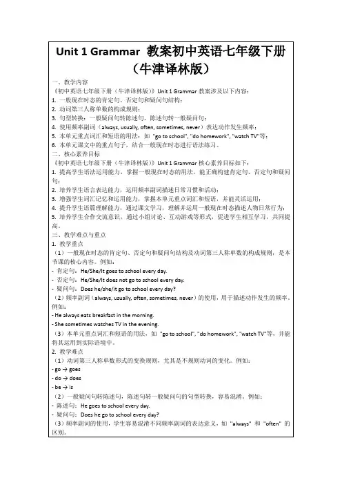Unit1Grammar教案初中英语七年级下册(牛津译林版)