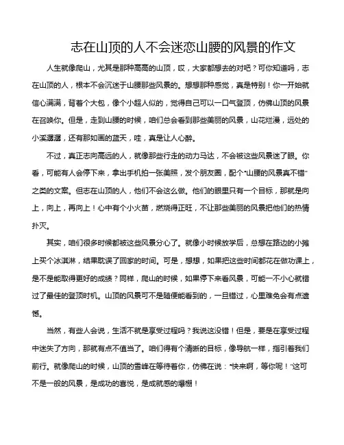 志在山顶的人不会迷恋山腰的风景的作文