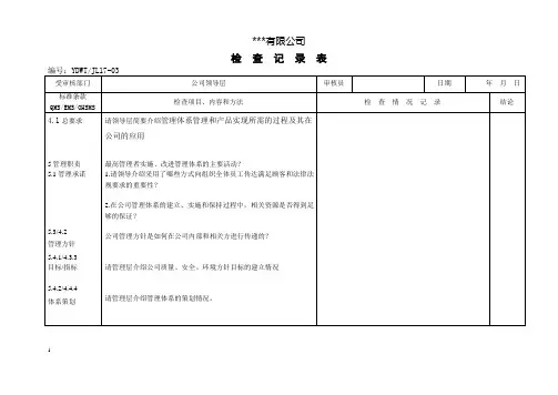 领导层检查表(QES内审表)