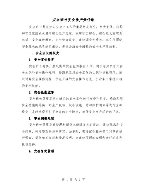 安全班长安全生产责任制(5篇)
