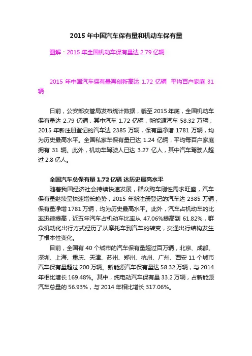 2015年中国汽车保有量和机动车保有量