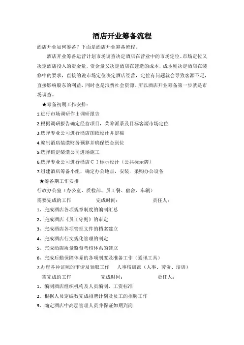 酒店开业筹备流程图