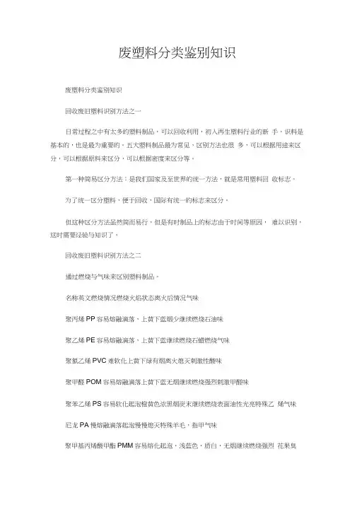 废塑料分类鉴别知识