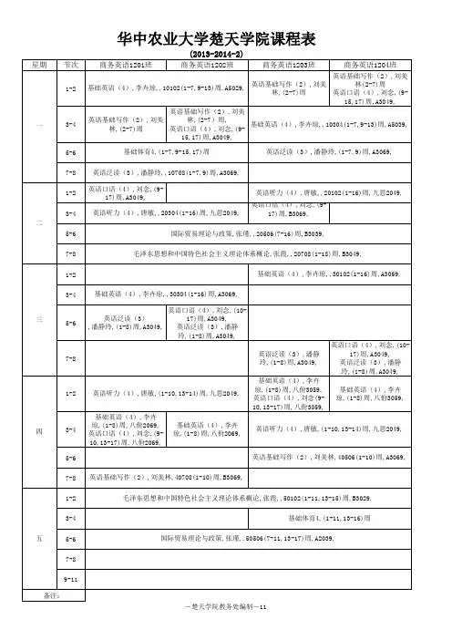 2013-2014-2学期12级商英专业课表